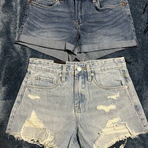 Blank NYC Two-Tone Distressed Denim Shorts - Light & Medium Blue